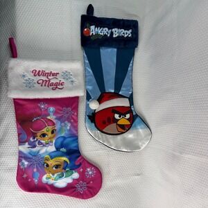 Angry Birds & Shimmer and Shine Kids Christmas Stocking Set Blue Pink Holiday
